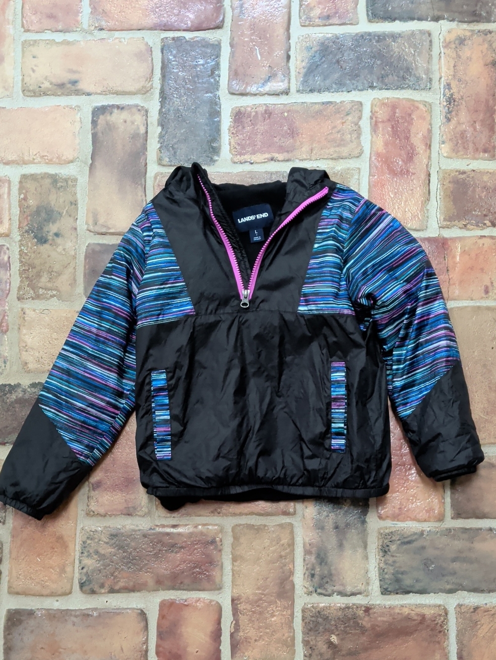 Lands' End Black Quarter Zip Pullover Jacket